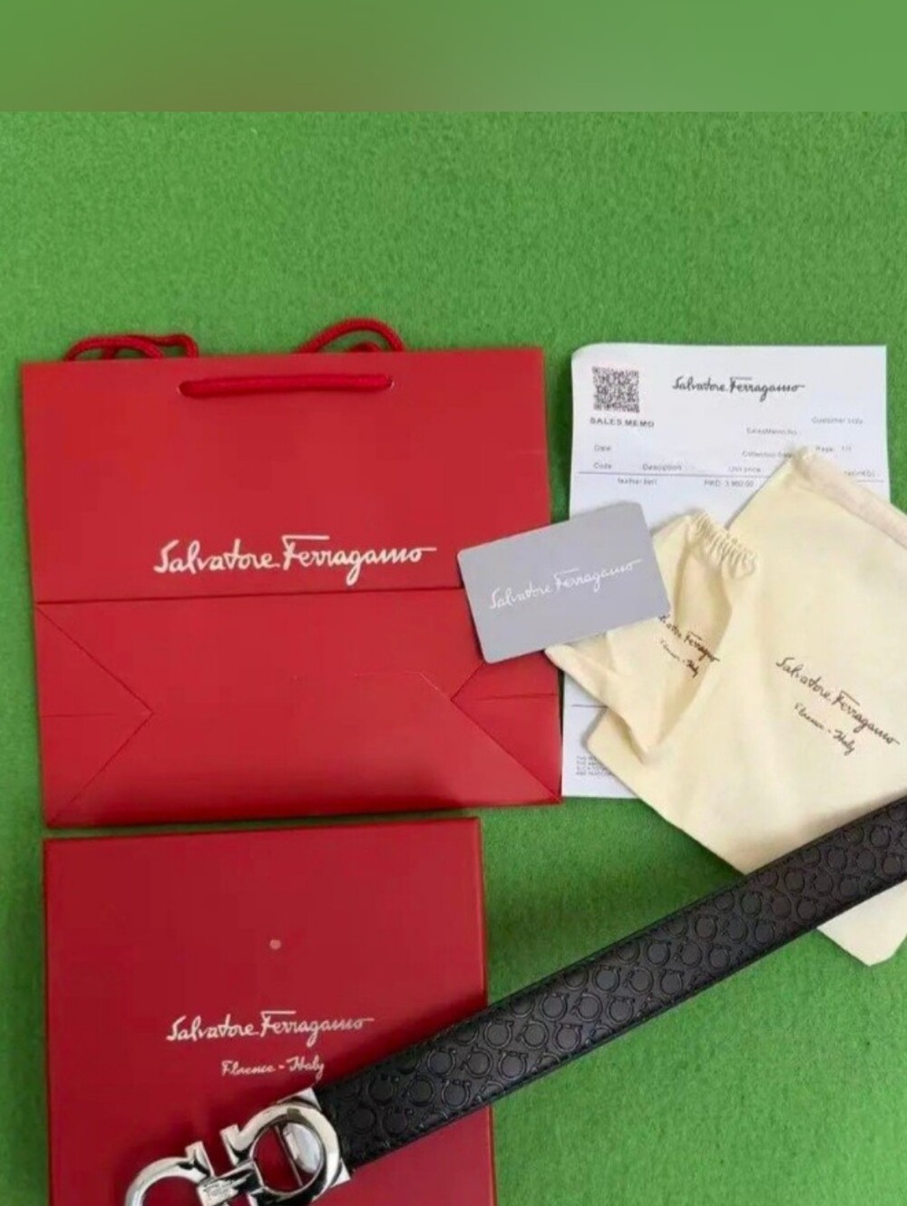 Salvatore Ferragamo Black Embossed Leather Belt with Silver Gancini Buckle
